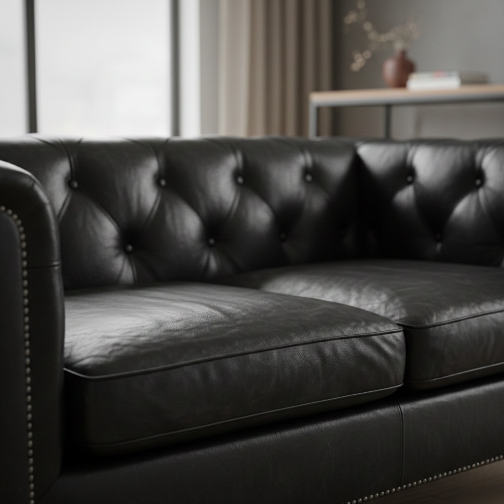 Диван - черная кожа
